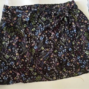 Black Floral Wrap Skirt with Blue & Green Accents